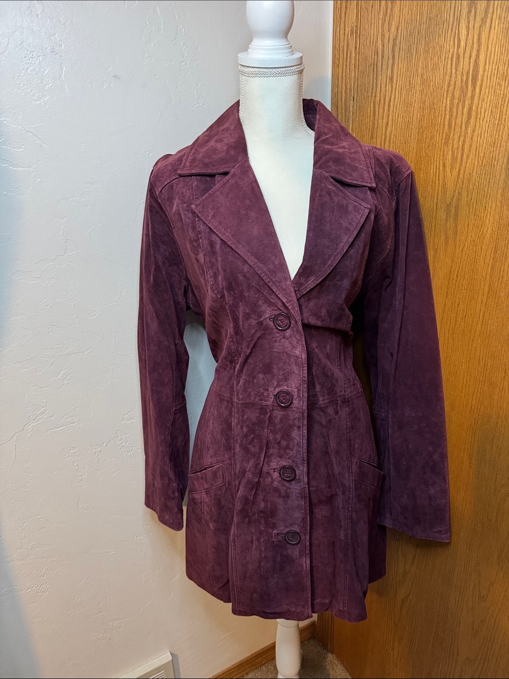Dennis Basso burgundy washable suede trench L